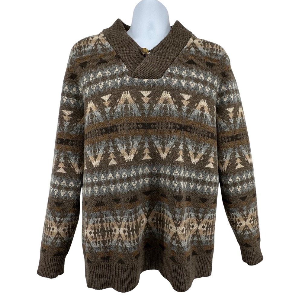 Pendleton Shawl Neck Sweater Heritage Lodge Southwestern Wool Cabin Mens M